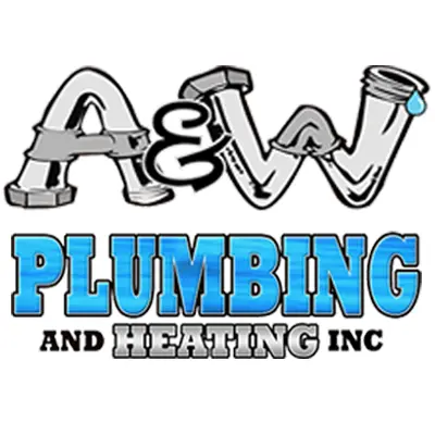 A & W Plumbing and Heating, Inc. logo featuring stylized pipes and blue lettering, representing plumbing and heating services.