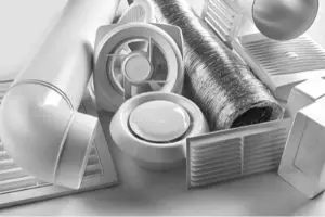 Air conditioning parts including ducts, vents, and filters, illustrating components essential for HVAC systems and air conditioner functionality.