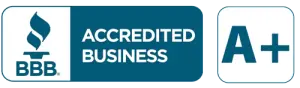 BBB Accredited Business logo with A+ rating, representing B & D Plumbing, Heating & A/C's commitment to quality service and customer care for family plumbing needs.