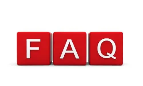 Red blocks displaying the letters "F," "A," and "Q," representing frequently asked questions related to plumbing, heating, and air conditioning services.