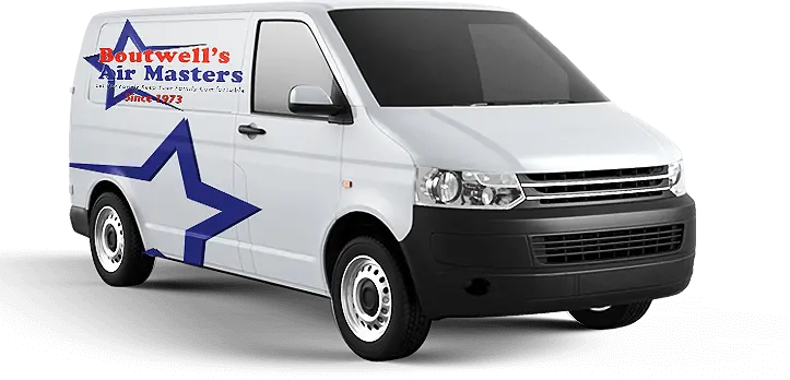 Boutwell's Air Masters service van with logo and star design, representing HVAC repair and maintenance services in Pensacola.
