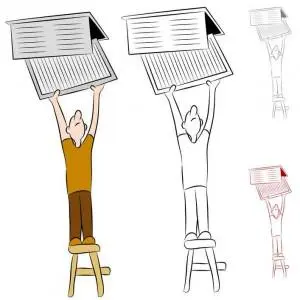 Person balancing on a stool, holding up an air filter above their head, illustrating the importance of changing HVAC filters for better air quality and system efficiency.