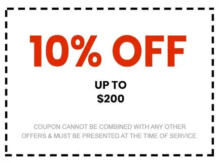 10% off coupon for plumbing services up to $200, not combinable with other offers, must be presented at time of service.