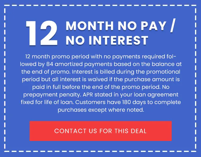 Promotional banner for North Point Air Conditioning & Heating offering "12 Month No Pay / No Interest" financing deal for HVAC services, featuring terms and conditions for the promotion.