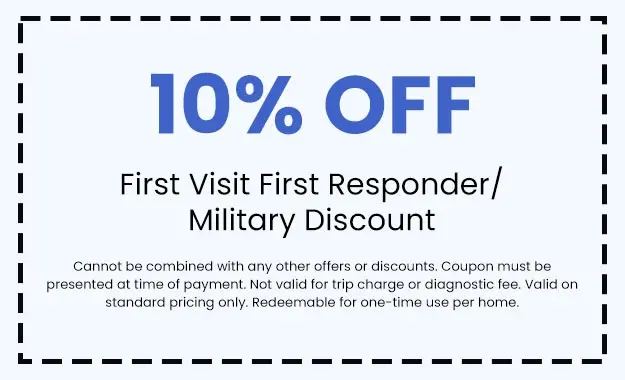 10% off first visit first responder/military discount coupon for HVAC services at North Point Air Conditioning & Heating, highlighting promotional offer details.