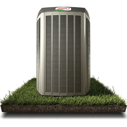 Lennox air conditioning unit on grass, emphasizing importance of proper AC sizing for home comfort and efficiency.