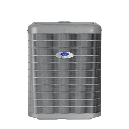 Carrier Infinity&reg; 26 air conditioner unit with Greenspeed&reg; Intelligence, showcasing advanced cooling technology and energy efficiency features, suitable for commercial HVAC solutions.