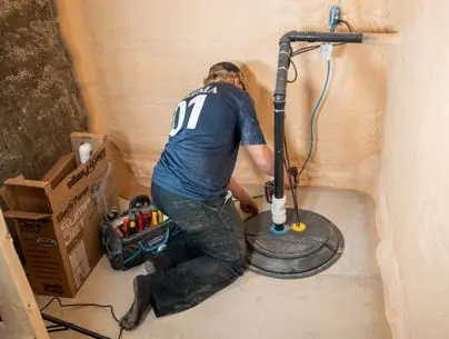 Postma plumber installing back up sump pump in Chatham.