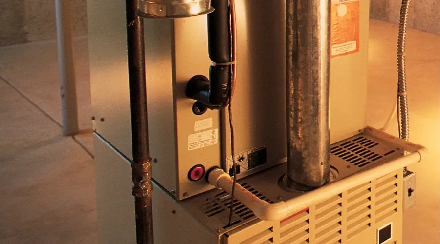Heating system unit with visible pipes and ventilation, illustrating the importance of heater maintenance and repair for optimal performance and efficiency.