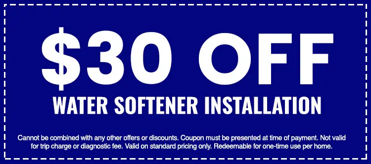 $30 off water softener installation coupon from The Darville Company, featuring terms and conditions for use.