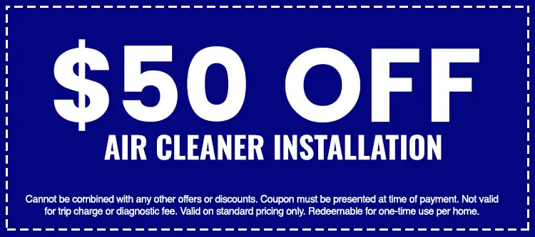 $50 off air cleaner installation coupon from The Darville Company, featuring discount details and terms.