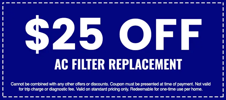 $25 off AC filter replacement coupon from The Darville Company, highlighting savings on HVAC services.