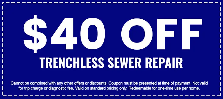 $40 off trenchless sewer repair coupon from The Darville Company, highlighting savings on plumbing services, with terms for use and restrictions.