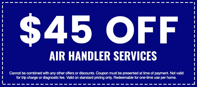 $45 off air handler services coupon from The Darville Company, highlighting savings on HVAC services with terms of use.