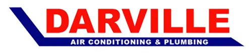 Darville Company logo featuring bold red text on a white background, stating "DARVILLE" with the tagline "AIR CONDITIONING & PLUMBING" in blue, representing the plumbing and HVAC services in Odessa, TX.