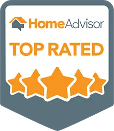 HomeAdvisor Top Rated badge featuring five stars, representing The Darville Company's high-quality plumbing and HVAC services in Odessa and Midland, TX.