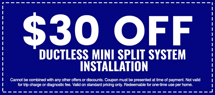 $30 off ductless mini split system installation coupon for The Darville Company, emphasizing savings on HVAC services.