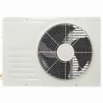 Air conditioning unit with large fan and white casing for effective indoor air quality and humidity control.