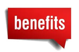 Red speech bubble with the word "benefits" in white text, emphasizing the advantages of using dehumidifiers for improved air quality and allergy relief in homes.