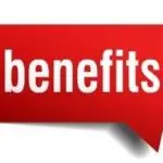 Bold "benefits" in a speech bubble on a red background, highlighting HVAC advantages by Chad's AC Direct.