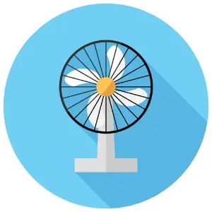 Vector illustration of a fan with rotating blades on a blue background, representing HVAC systems and airflow concepts relevant to Chad's AC Direct HVAC services.