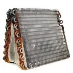 Heat exchanger coil made of metal tubes and fins, essential for HVAC systems at Chad's AC Direct.