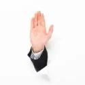 Hand raised in a stopping gesture, emphasizing authority in HVAC maintenance at Chad's AC Direct.