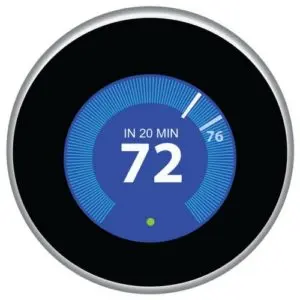 Thermostat display showing a current temperature of 72°F and a setting for 76°F, relevant for HVAC efficiency and air conditioning maintenance tips.