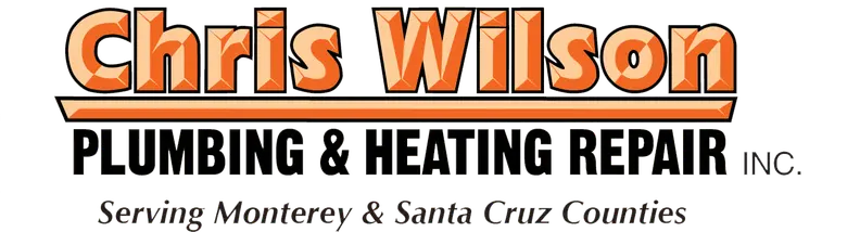 Chris Wilson Plumbing & Heating Repair logo featuring bold text, emphasizing professional plumbing and heating services, serving Monterey and Santa Cruz Counties.