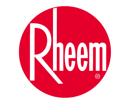Rheem logo in red circle, representing reliable water heating solutions offered by The Bosworth Company.