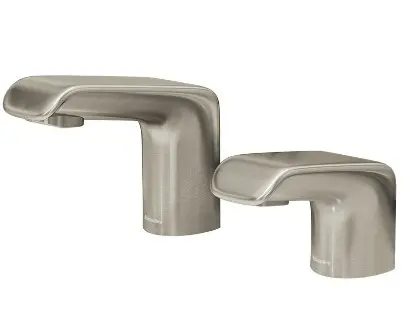 Verge sensor-operated faucets by Bradley, featuring a modern design in brushed stainless steel, ideal for enhancing hygiene in commercial restrooms.