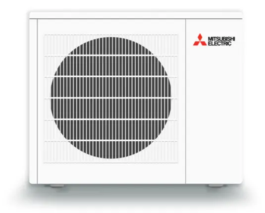 Mitsubishi Electric outdoor HVAC unit showcasing energy-efficient cooling and heating capabilities, featured in The Bosworth Company's Mitsubishi Electric product line.