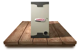PureAir ™ air purification system by Lennox on wooden surface, highlighting air quality improvement features.