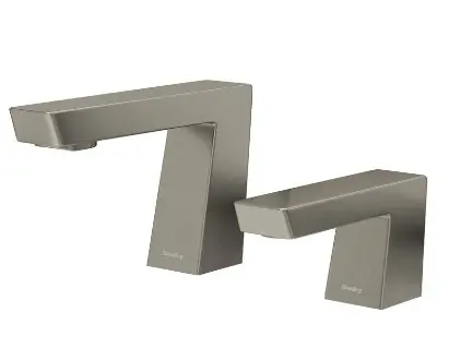 Verge sensor-operated faucet and soap dispenser set by Bradley, showcasing a modern design with solid brass construction, emphasizing touch-free hygiene for restroom facilities.