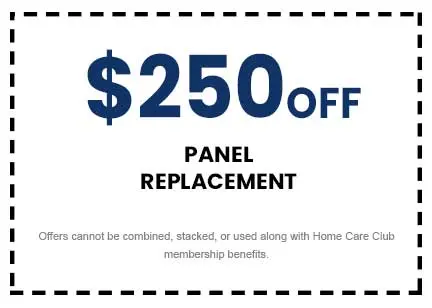 $250 off panel replacement coupon from The Meridian Company, highlighting savings on home service projects.
