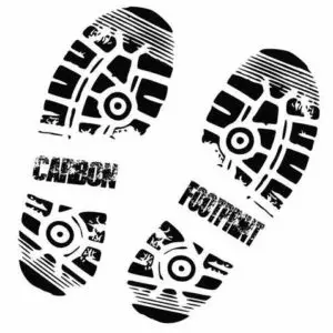 Carbon footprint graphic featuring shoe prints labeled "CARBON" and "FOOTPRINT," symbolizing environmental impact and sustainability in home services.