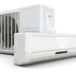 Wall-mounted air conditioning unit by The Meridian Company, showcasing a sleek white design and efficient airflow.