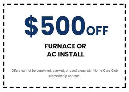 $500 off furnace or AC installation coupon from The Meridian Company, highlighting savings on home service projects.