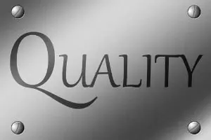 Metal plaque featuring the word "Quality," emphasizing high standards in HVAC services and air quality management.