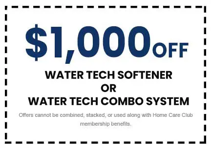 $1,000 off Water Tech Softener or Water Tech Combo System coupon from The Meridian Company, highlighting savings on home service projects.
