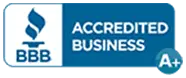 BBB Accredited Business logo with A+ rating, representing The Meridian Company&rsquo;s commitment to quality plumbing, heating, and electrical services in Lansing and East Lansing.