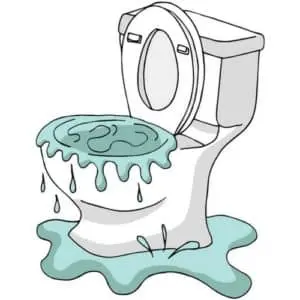 Overflowing toilet with water pooling around the base, illustrating a common plumbing emergency and the importance of proper maintenance and precautions.