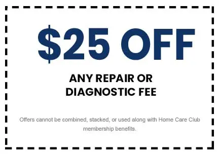 $25 off any repair or diagnostic fee coupon from The Meridian Company, with terms stating offers cannot be combined or stacked with Home Care Club benefits.