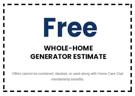Free whole-home generator estimate coupon from The Meridian Company, highlighting cost-saving opportunities for home service projects.