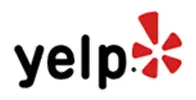 Yelp logo featuring a stylized red starburst, representing customer reviews and ratings for services like plumbing, heating, and electrical by The Meridian Company.