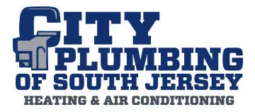 City Plumbing logo featuring a plumbing graphic, emphasizing plumbing and HVAC services in South Jersey, relevant to backflow prevention and water safety.