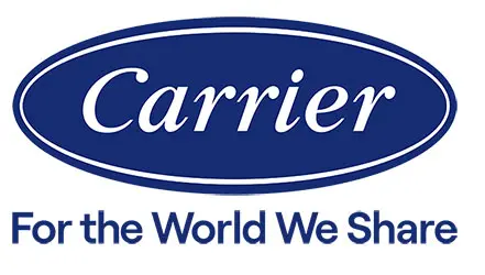 Carrier logo with the tagline "For the World We Share," representing HVAC solutions relevant to Crowe's Comfort Solutions' services in Brooklet, GA.