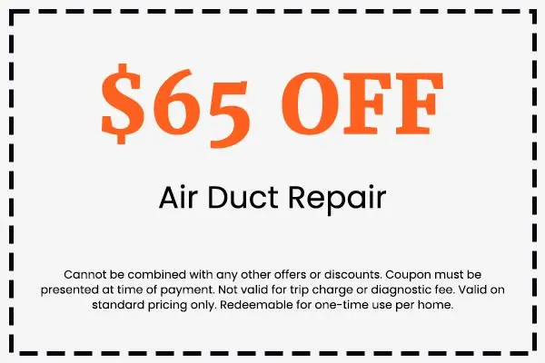 $65 off coupon for air duct repair service from Crowe's Comfort Solutions, highlighting savings on HVAC services.