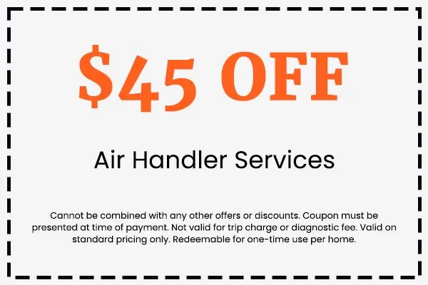 $45 off coupon for air handler services, featuring terms and conditions for Crowe's Comfort Solutions promotions.