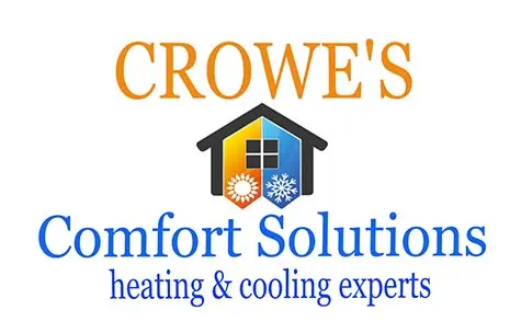 Crowe's Comfort Solutions logo featuring a house icon with sun and snowflake symbols, emphasizing heating and cooling expertise.